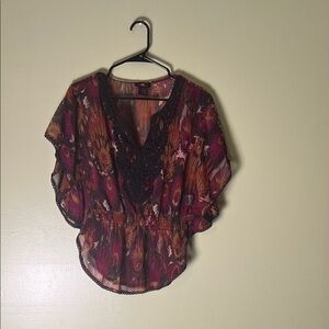 Ultra Flirt Burgundy Floral Sheer Blouse